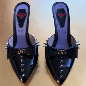 Gucci Black Patent Leather Spiked Mules